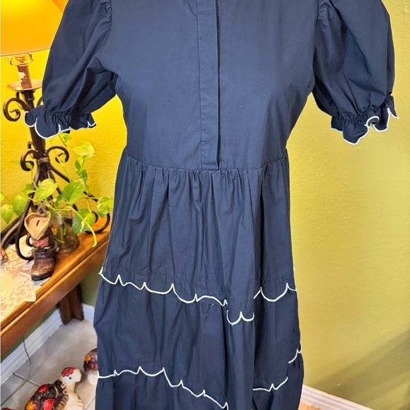 English Factory Navy Tiered Dress with Scalloped Trim - Picture 8 of 10